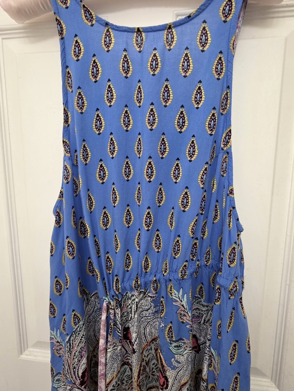 Blue & Pink Paisley V-Neck Sleeveless Dress - Picture 8 of 9